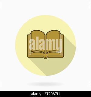 Golden vector book icon in the circle. Flat design and long shadow Stock Vector