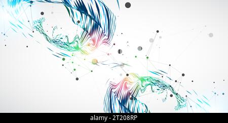 Abstract particle vortex with plexus effect elements and Gradient background lighting. Stock Vector