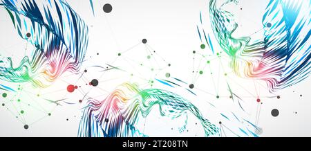 Abstract particle vortex with plexus effect elements and Gradient background lighting. Stock Vector