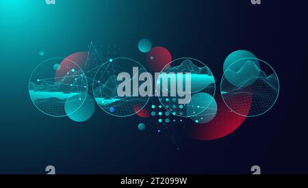 Trendy abstract wireframe background. Modern science or technology art elements. Surface illustration. Vector. Stock Vector