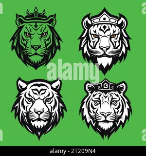 lion and tiger head collection Stock Vector