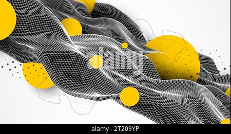 Abstract waves is made in a wireframe style. Template for science and technology presentation. Stock Vector