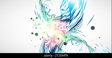 Abstract particle vortex with plexus effect elements and Gradient background lighting. Stock Vector