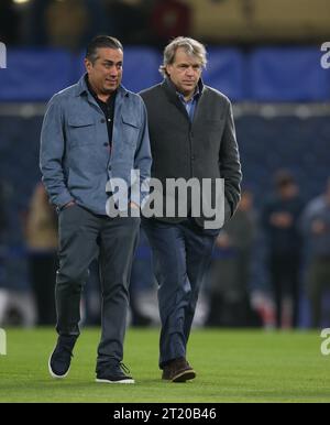 Todd Boehly Owner of Chelsea & Chelsea Director, Behdad Eghbali walk acrid the Stamford Bridge pitch after visiting the players dressing room after the loss. - Chelsea v Real Madrid, UEFA Champions League, Quarter-finals, 2nd leg, Stamford Bridge Stadium, London, 18th April 2023. Editorial Use Only - DataCo restrictions apply Stock Photo