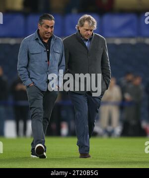 Todd Boehly Owner of Chelsea & Chelsea Director, Behdad Eghbali walk acrid the Stamford Bridge pitch after visiting the players dressing room after the loss. - Chelsea v Real Madrid, UEFA Champions League, Quarter-finals, 2nd leg, Stamford Bridge Stadium, London, 18th April 2023. Editorial Use Only - DataCo restrictions apply Stock Photo