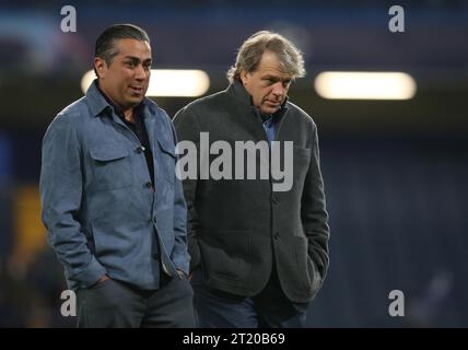 Todd Boehly Owner of Chelsea & Chelsea Director, Behdad Eghbali walk acrid the Stamford Bridge pitch after visiting the players dressing room after the loss. - Chelsea v Real Madrid, UEFA Champions League, Quarter-finals, 2nd leg, Stamford Bridge Stadium, London, 18th April 2023. Editorial Use Only - DataCo restrictions apply Stock Photo