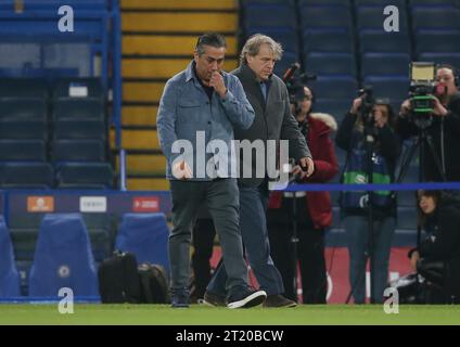 Todd Boehly Owner of Chelsea & Chelsea Director, Behdad Eghbali walk acrid the Stamford Bridge pitch after visiting the players dressing room after the loss. - Chelsea v Real Madrid, UEFA Champions League, Quarter-finals, 2nd leg, Stamford Bridge Stadium, London, 18th April 2023. Editorial Use Only - DataCo restrictions apply Stock Photo