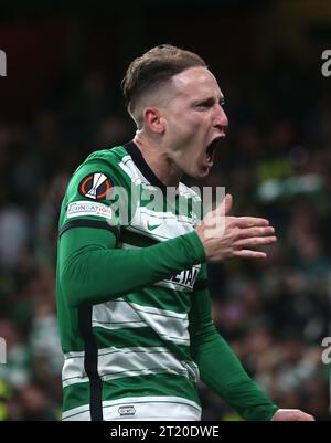 Nuno Santos of Sporting CP celebrates a goal during the Liga Portugal Bwin  match between Sporting CP and Paços de Ferreira at Estadio Jose  Alvalade.(Final score: Sporting CP 3:0 FC Paços de