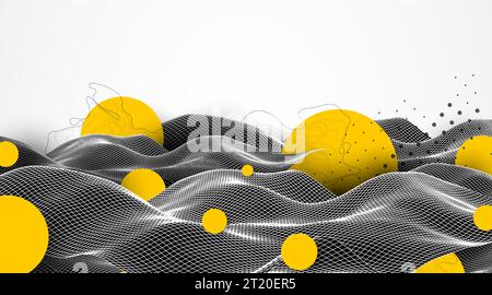 Abstract waves is made in a wireframe style. Template for science and technology presentation. Stock Vector