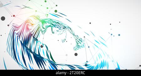 Abstract particle vortex with plexus effect elements and Gradient background lighting. Stock Vector