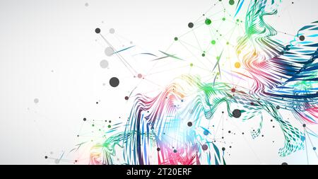 Abstract particle vortex with plexus effect elements and Gradient background lighting. Stock Vector