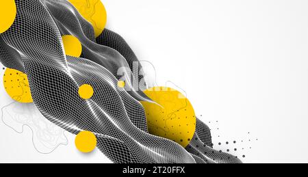 Abstract waves is made in a wireframe style. Template for science and technology presentation. Stock Vector