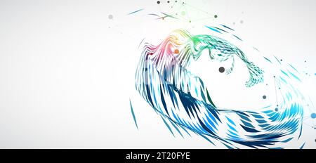 Abstract particle vortex with plexus effect elements and Gradient background lighting. Stock Vector