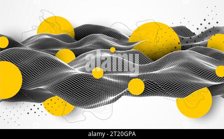 Abstract waves is made in a wireframe style. Template for science and technology presentation. Stock Vector