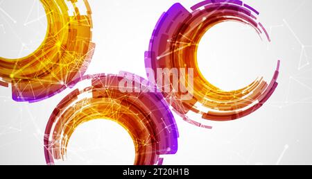 Abstract background. Technological colored circles with plexus effects. Stock Vector