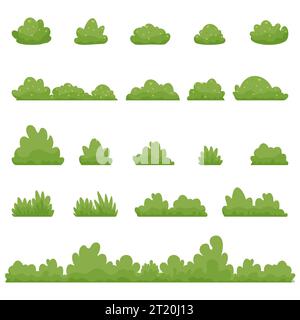 Shrubs and green bushy plants cartoon. Bush of different shapes park plants set. Vector flat cartoon illustration isolated on white Stock Vector