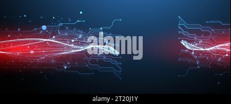 Abstract background with plexus effect. Scientific and technological concept with the use of technical elements. Stock Vector