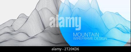 Wireframe landscape background. Futuristic vector illustration. Stock Vector