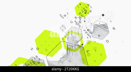 Modern science or technology abstract background using hexagonal shapes. Wireframe spot surface illustration. Vector. Stock Vector