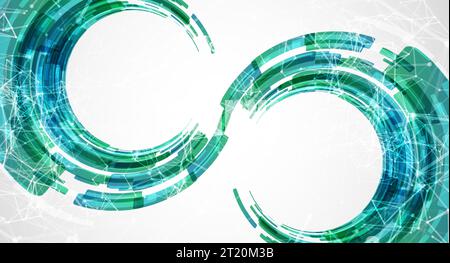 Abstract background. Technological colored circles with plexus effects. Stock Vector