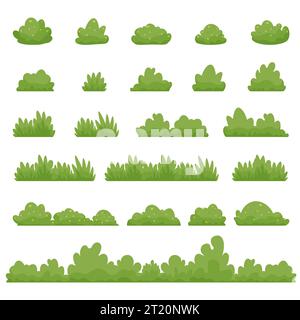 Shrubs and green bushy plants cartoon. Bush of different shapes park plants set. Vector flat cartoon illustration isolated on white Stock Vector