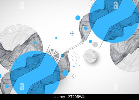 Trendy abstract wireframe background. Modern science or technology art elements. Surface illustration. Vector. Stock Vector