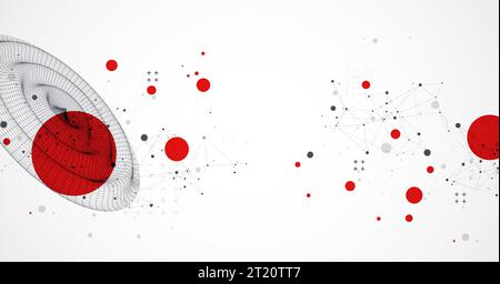 Template for science and technology presentation. Wireframe waves. Plexus style background. Stock Vector