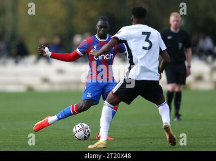 GOAL 1-1, Hindolo Mustapha of Crystal Palace U18 scores. - Crystal Palace U18 v Fulham U18, U18 Premier League South, Crystal Palace Academy, London. - 29th October 2022. Editorial Use Only - DataCo Restrictions Apply. Stock Photo