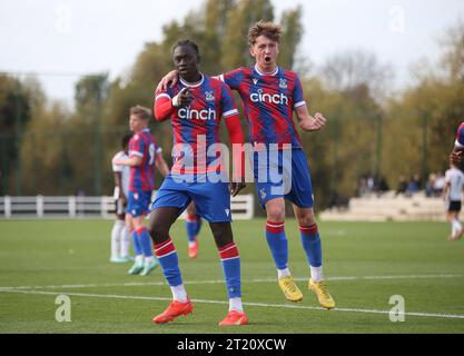 GOAL 1-1, Hindolo Mustapha of Crystal Palace U18 goal celebration. - Crystal Palace U18 v Fulham U18, U18 Premier League South, Crystal Palace Academy, London. - 29th October 2022. Editorial Use Only - DataCo Restrictions Apply. Stock Photo