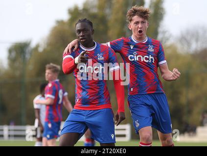 GOAL 1-1, Hindolo Mustapha of Crystal Palace U18 goal celebration. - Crystal Palace U18 v Fulham U18, U18 Premier League South, Crystal Palace Academy, London. - 29th October 2022. Editorial Use Only - DataCo Restrictions Apply. Stock Photo