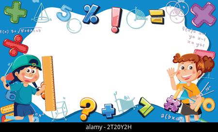 Girl Holding Math Tools with Blank Banner Border illustration Stock Vector