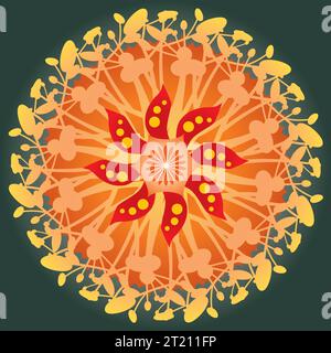 Single Mandala - Flower Nature, Foliage, Leaves, Energy Wheel Circle Complex Symbol Colorful Abstract Decoration Stock Vector