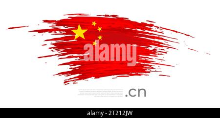 China flag. Brush strokes, grunge. Colored stripes chinese flag on a white background. Vector design of national poster, template with place for text Stock Vector
