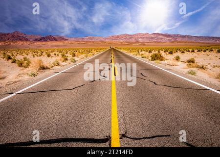 road lines in death valley desert, california, usa Stock Photo