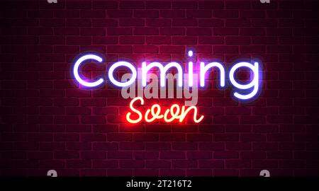 Coming Soon neon sign vector. Coming Soon Design template neon sign, light banner, neon signboard, nightly bright advertising, light inscription. Vector illustration. Stock Vector