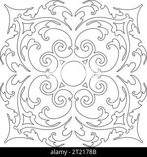 Single Mandala Black and White - Flower Nature, Foliage, Leaves, Energy Wheel Circle Complex Symbol Abstract Decoration Coloring Page Stock Vector