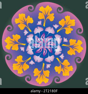 Single Mandala - Flower Nature, Foliage, Leaves, Energy Wheel Circle Complex Symbol Colorful Abstract Decoration Stock Vector