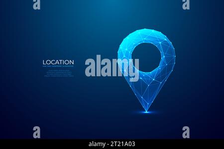 Abstract location pin. Digital gps light icon. Low poly wireframe  Stock Vector
