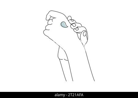 Line drawing of female hands applying hand cream on skin Stock Vector