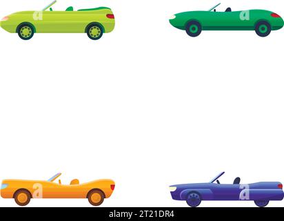 Cabriolet icons set cartoon vector. Convertible in various color. Passenger car Stock Vector