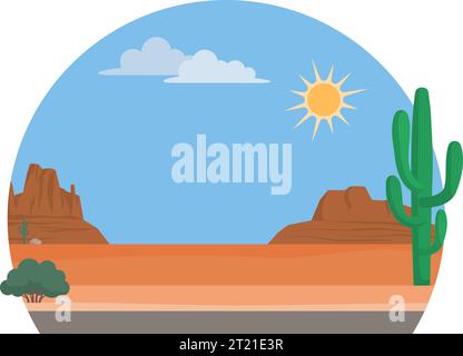 North American desert background with cactus, isolated badge with copy space Stock Vector