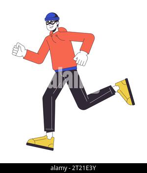 Man in mask running flat line color vector character Stock Vector