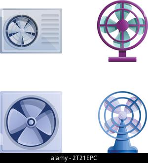 Ventilation icons set cartoon vector. Modern ventilating device. Fan, air conditioner Stock Vector