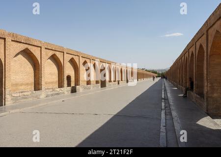 Isfahan, Iran - July 31 2023: Si-o-se-pol Bridge. The famous two-storey stone bridge with 33 arches over the Zayandeh River in Isfahan Stock Photo