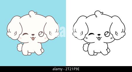 Clipart IsolatedBichon Frise Dog Multicolored and Black and White. Cute Cartoon Doggy. Stock Vector