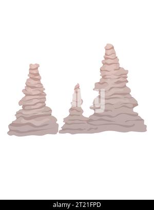 Cave stone mineral stalagmites column natural growth geology formations vector illustration isolated on white background Stock Vector