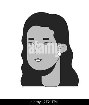 Black woman long straight hair black and white 2D line cartoon character head Stock Vector