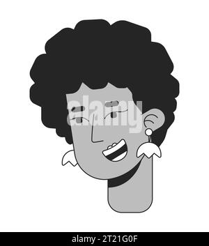 Inspired retro afro hair woman black and white 2D line cartoon character head Stock Vector