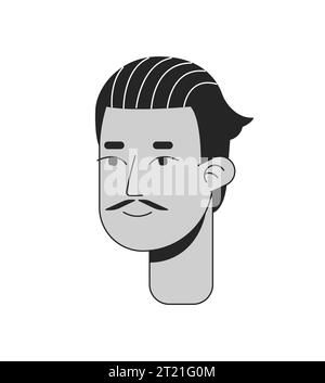 Spanish man with pencil moustache black and white 2D line cartoon character head Stock Vector