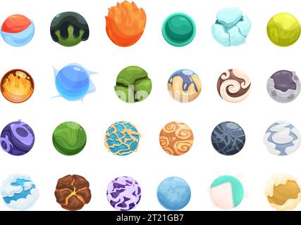 Game orbs icons set cartoon vector. Magical neon. Fantasy fortune Stock Vector